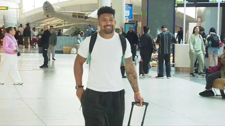 All Blacks captain Ardie Savea at Auckland International Airport.