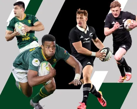 A composite of South Africa’s Paul de Villiers and Grant Williams, and Ruben Love and Damian McKenzie of New Zealand